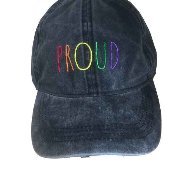 Rae Dunn Hat Proud Pride Rainbow O/S Adjustable Baseball Cap Distressed Black - Picture 1 of 6